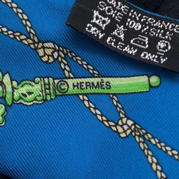 HERMES Twilly LES CLES A POIS Silk100% Blue/Green - Picture 5 of 8